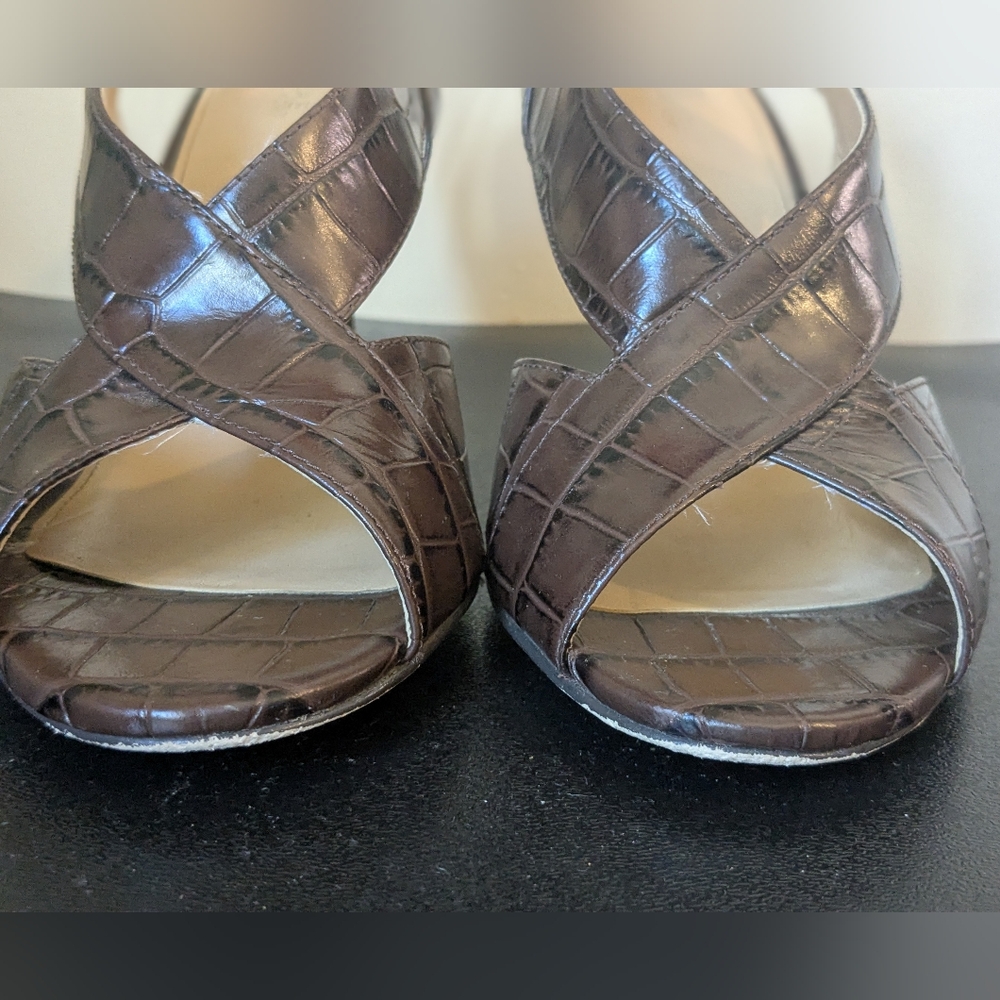 Michael Kors Womens Nutmeg Brown Becky Embossed Leather Sandal Heels - Picture 9 of 16